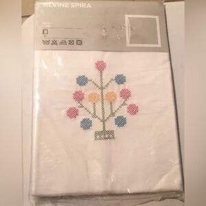 IKEA Alvine Spira White Pillowcase with Pink Blue Yellow Embroidery 26X26 Square